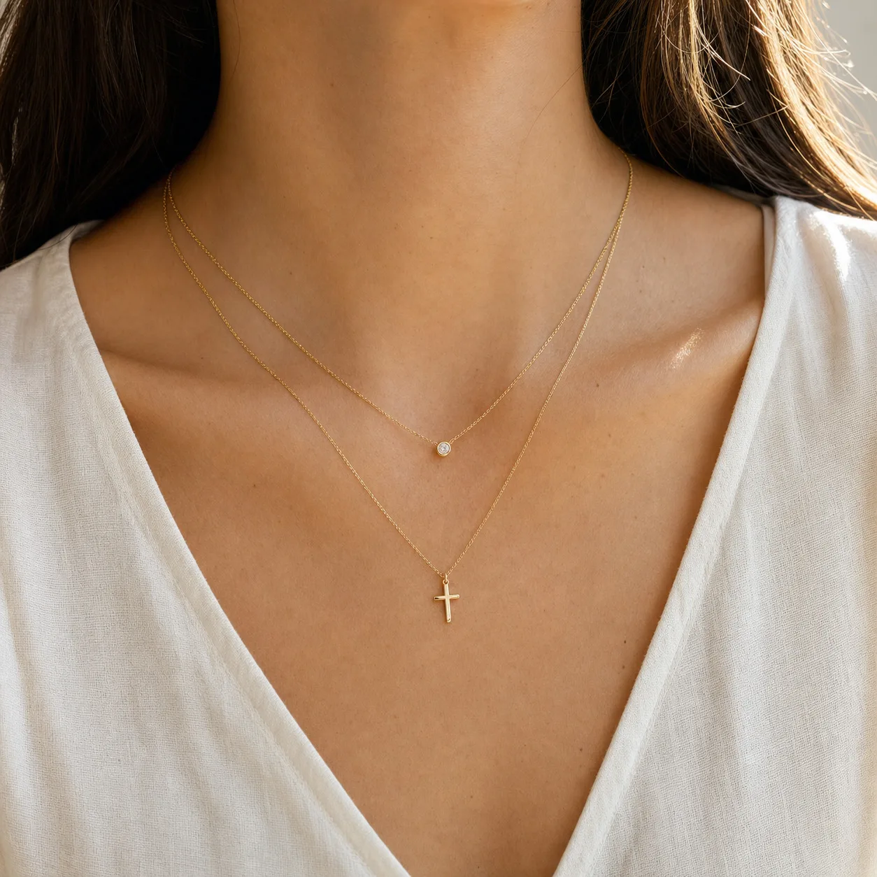 Pave Cross Layering Necklace