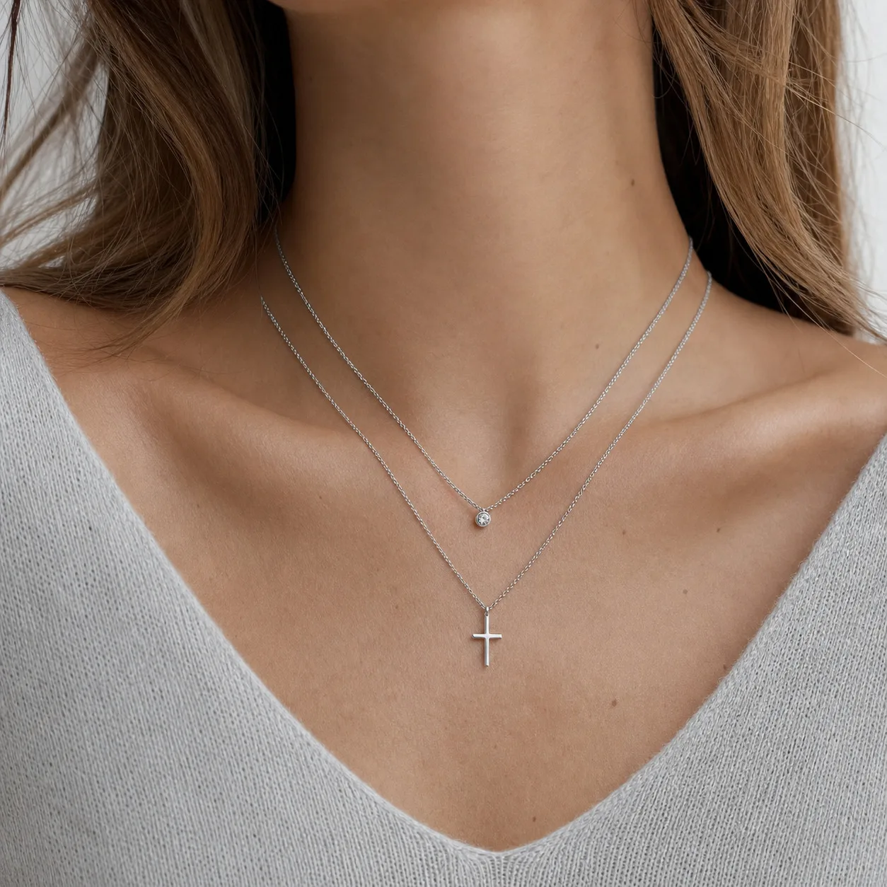 Pave Cross Layering Necklace